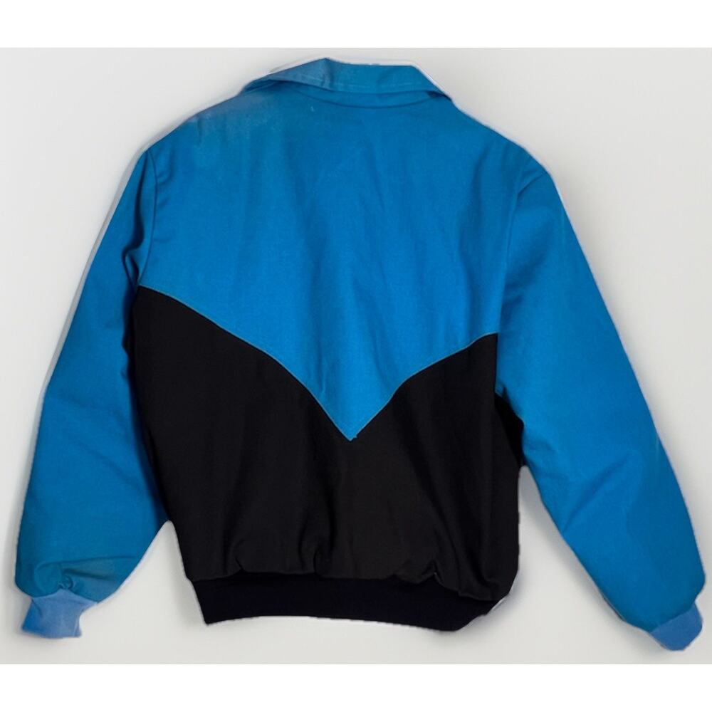 West Ark USA Made Vintage Size Large Bomber Jacket Blue Black Snap Up Western